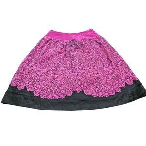 Vintage y2k Peter Nygard 100% Silk Pink Black Embroidered Skirt Size 6